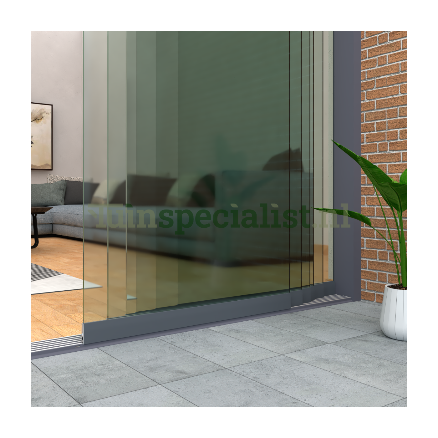 6-rail glazen schuifwand tot 5430 mm matantraciet (Ral 7016) (6 x 930mm glas)