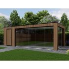 Tuinhuis Composiet Rhombus Teak 700cm x 330cm met schuur 200cm