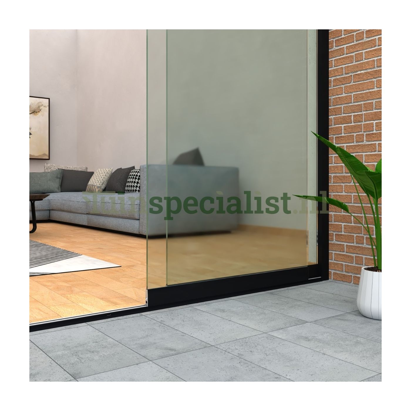 2-rail glazen schuifwand tot 2000 mm matzwart (Ral 9005) (2 x 1030mm glas)