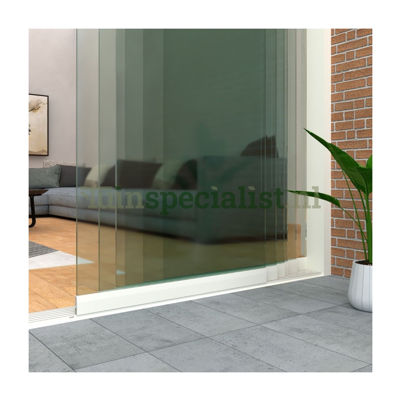6-rail glazen schuifwand tot 5780 mm zuiverwit (Ral 9010) (6 x 980mm glas)