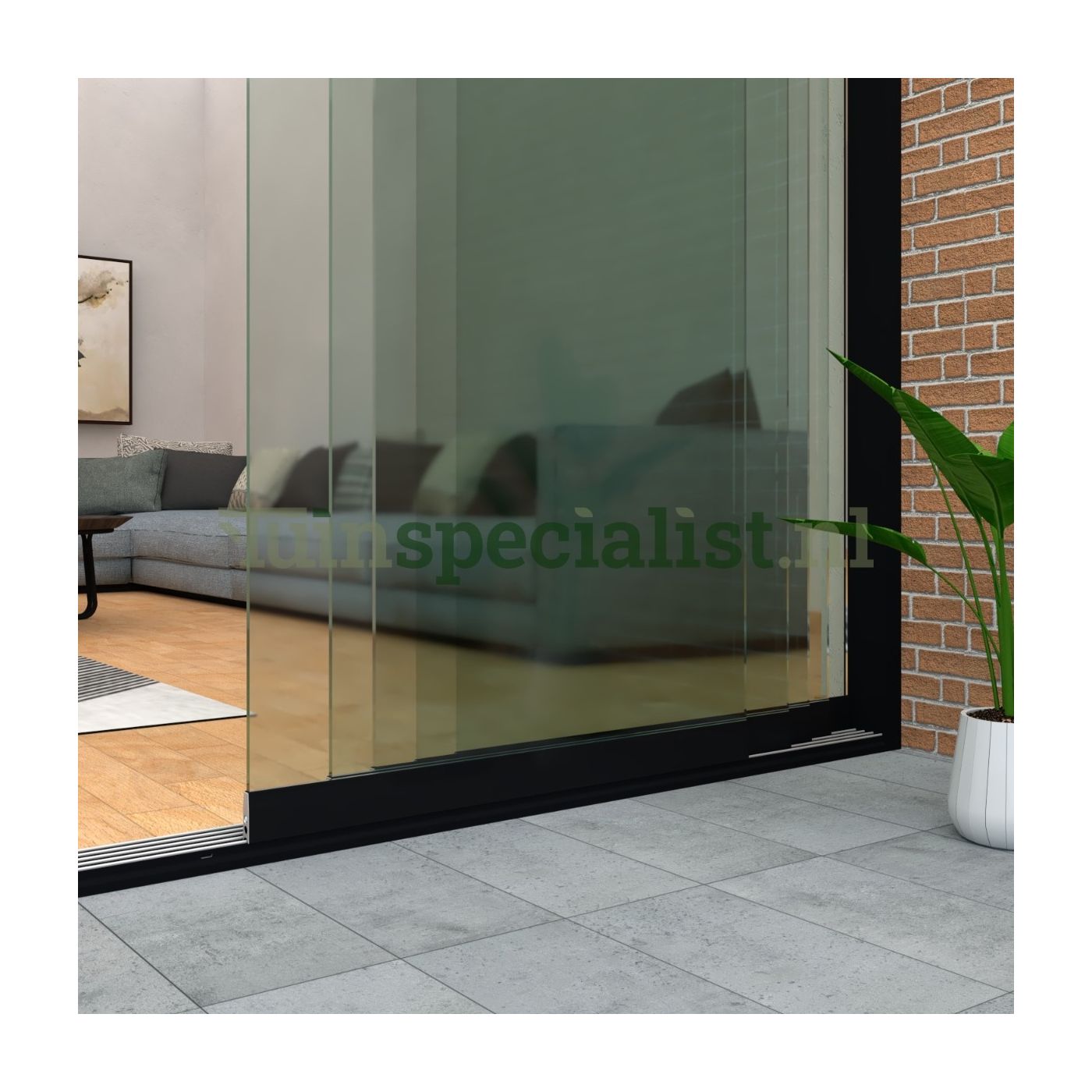 5-rail glazen schuifwand tot 4020 mm matzwart (Ral 9005) (5 x 830mm glas)