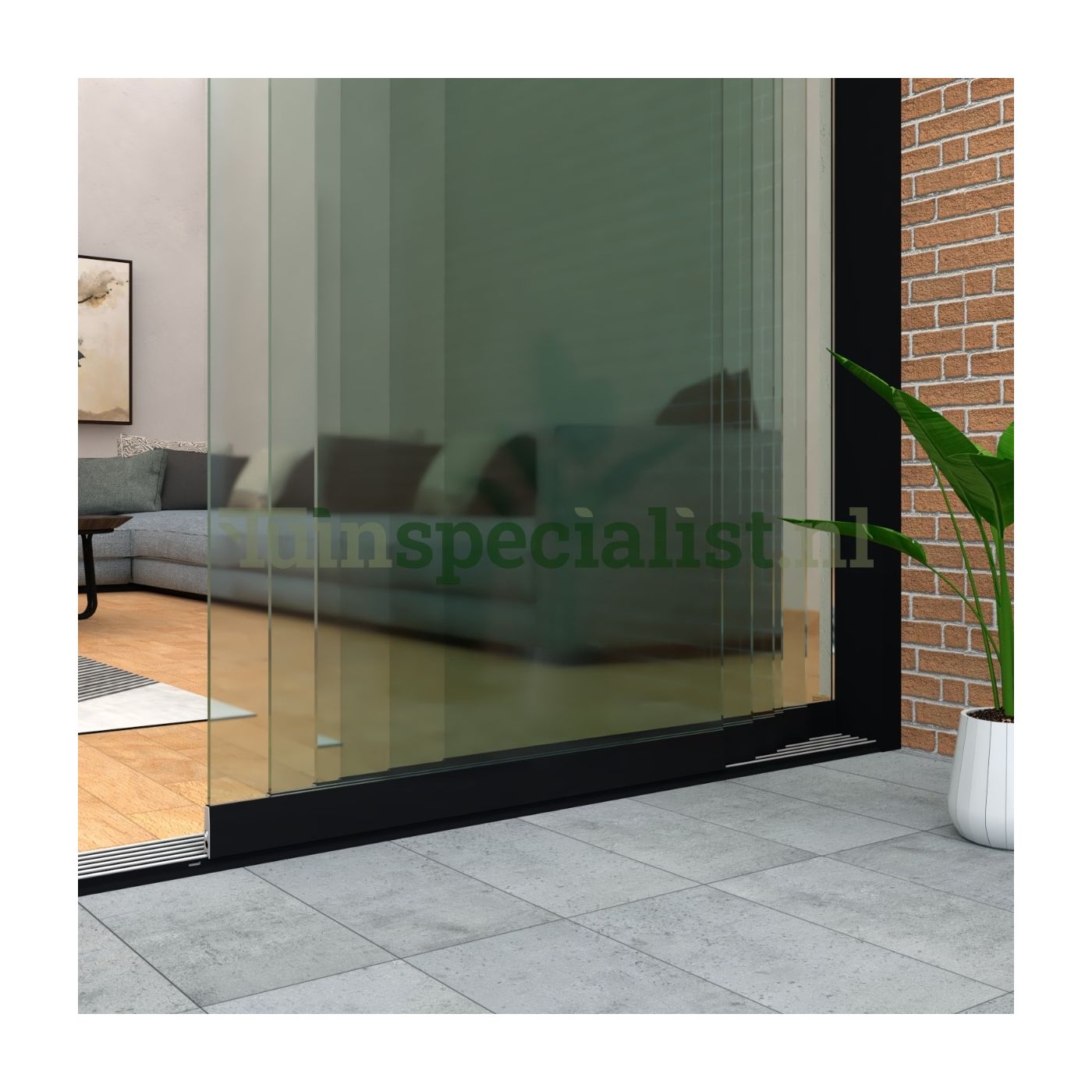 6-rail glazen schuifwand tot 5300 mm matzwart (Ral 9005) (6 x 900m glas)