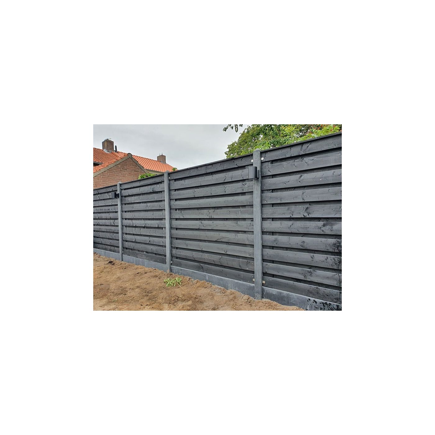 Hout/Beton schutting pakket Grenen Zwart 21 planks