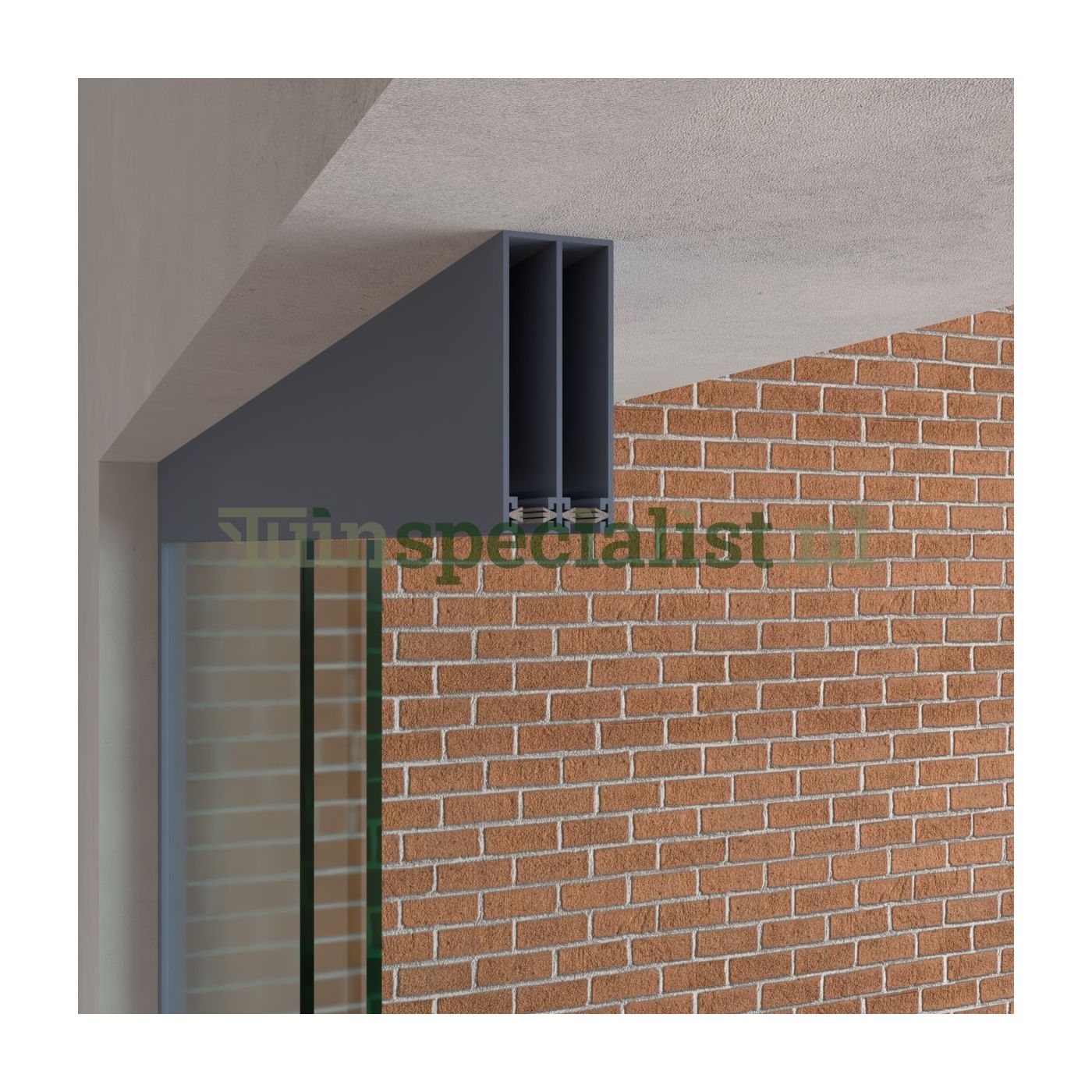 2-rail glazen schuifwand tot 1830 mm matantraciet (Ral 7016) (2 x 930mm glas)
