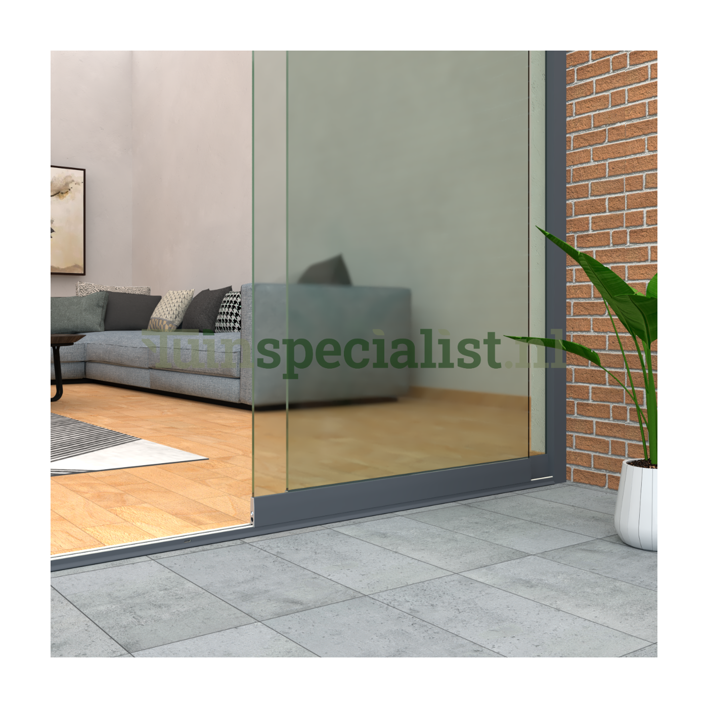 2-rail glazen schuifwand tot 1830 mm matantraciet (Ral 7016) (2 x 930mm glas)