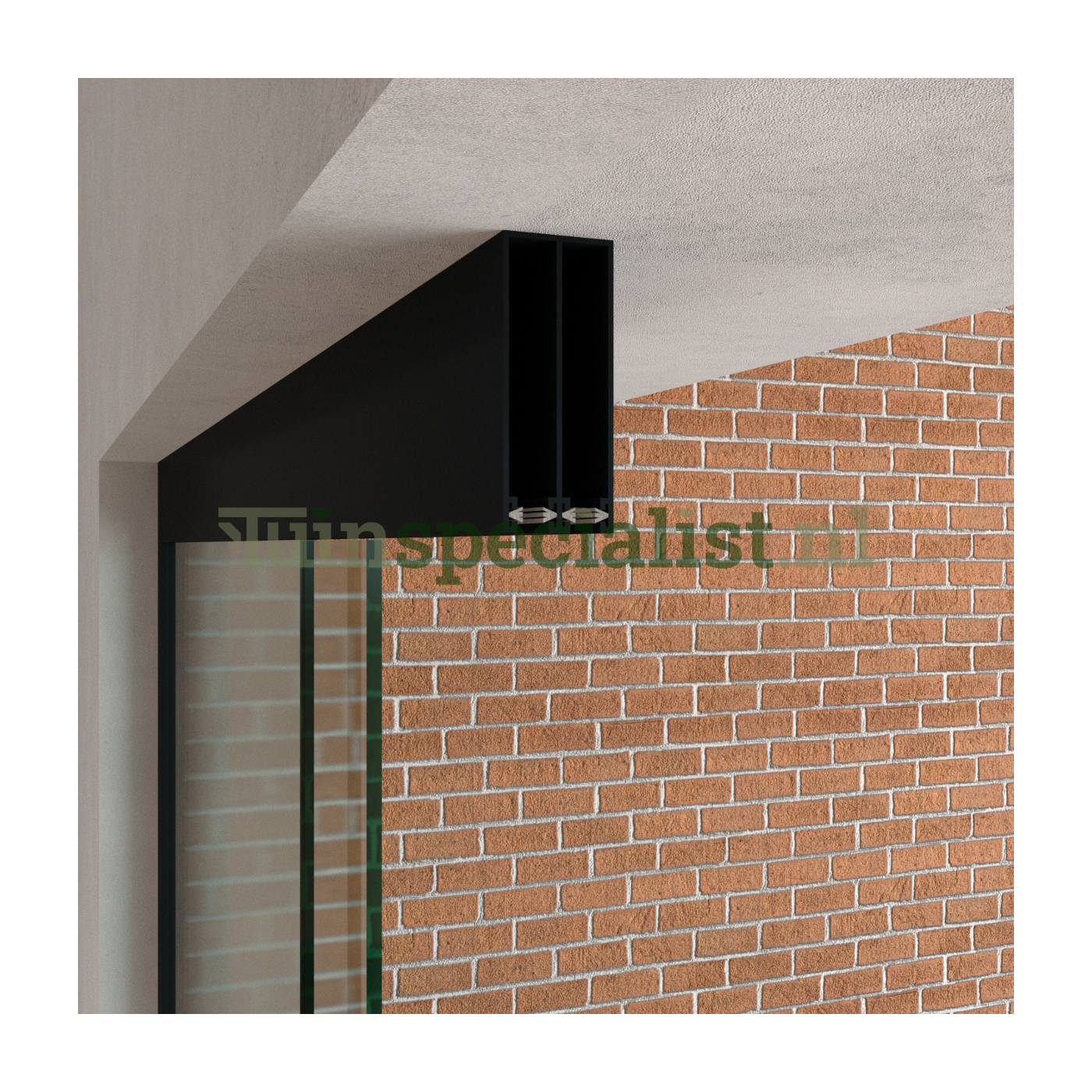 2-rail glazen schuifwand tot 2000 mm matzwart (Ral 9005) (2 x 1030mm glas)