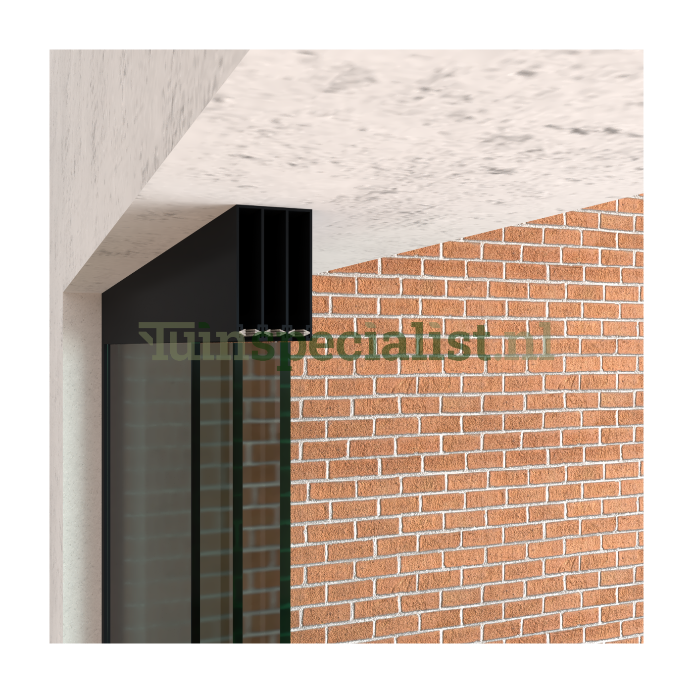 3-rail glazen schuifwand tot 2730 mm matzwart (Ral 9005) (3 x 930mm glas) (Donker glas)
