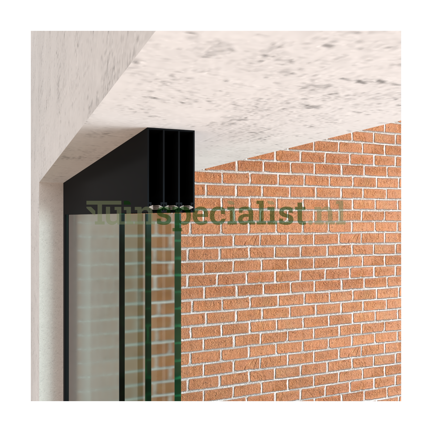 3-rail glazen schuifwand tot 2420 mm matzwart (Ral 9005) (3 x 830mm glas)