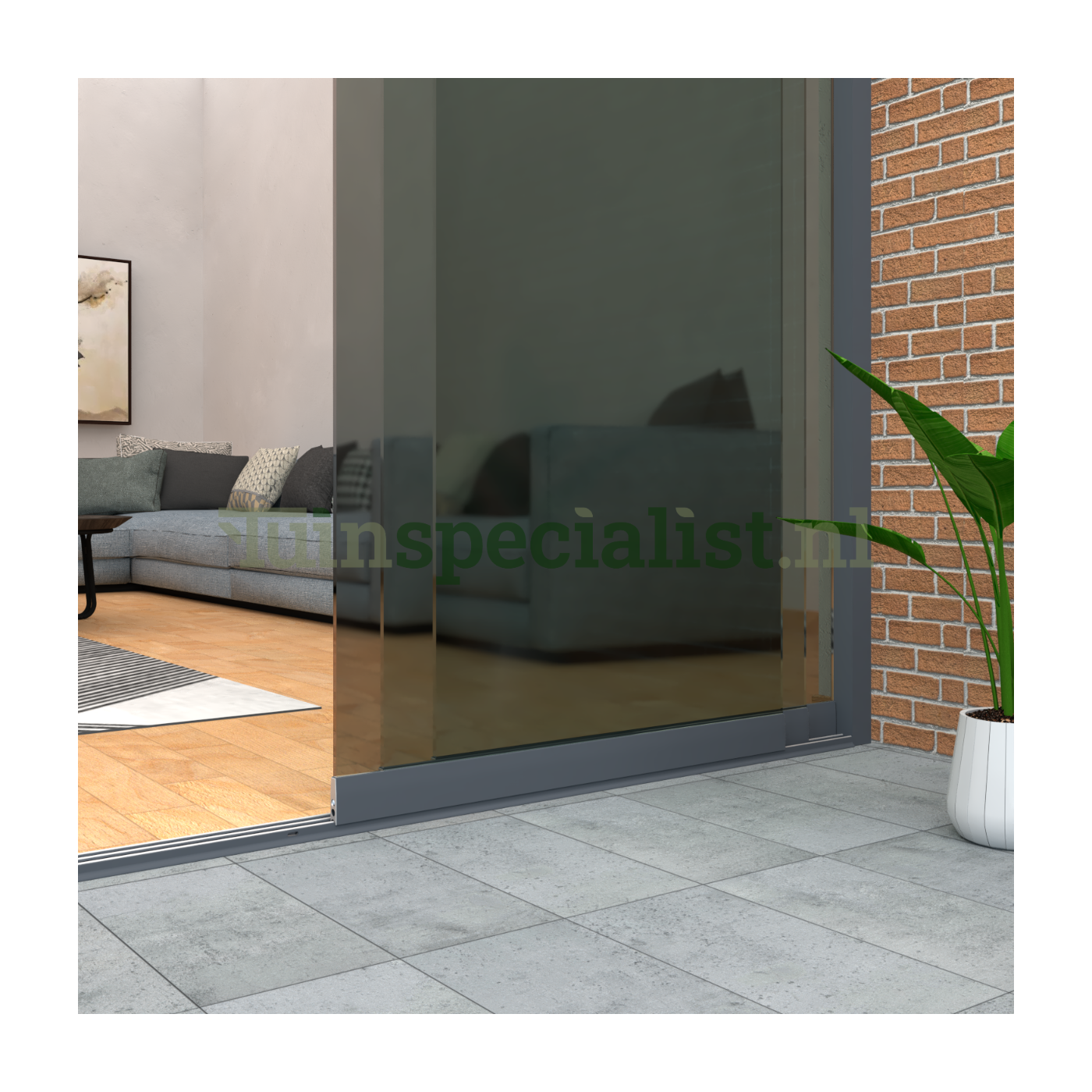 3-rail glazen schuifwand tot 2730 mm matantraciet (Ral 7016) (3 x 930mm glas) (Donker glas)