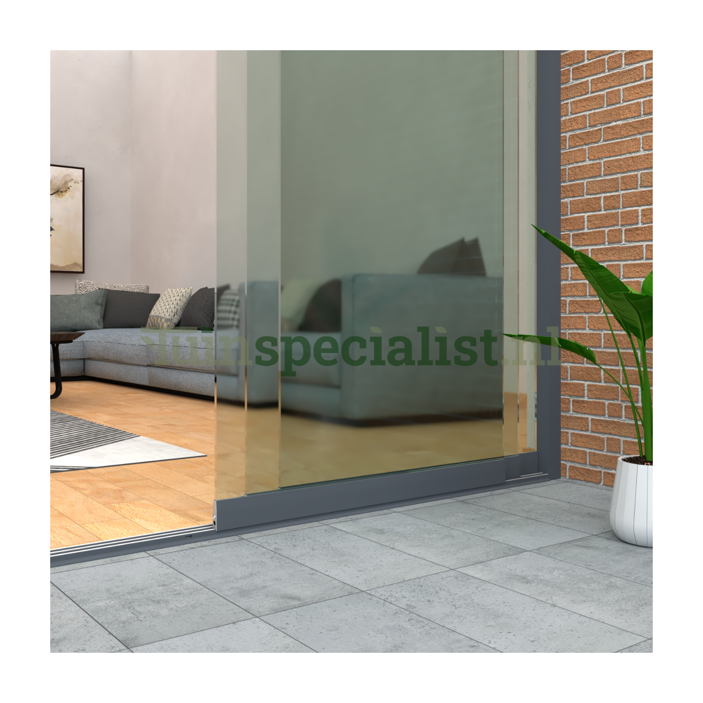 3-rail glazen schuifwand tot 3000 mm matantraciet (Ral 7016) (3 x 1030mm glas)