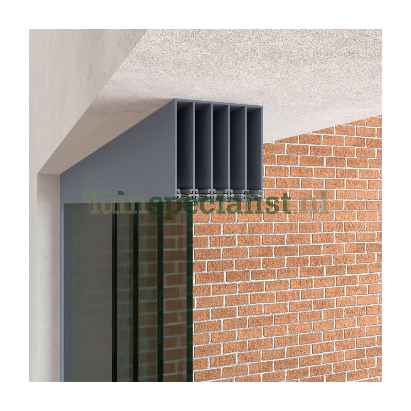 4-rail glazen schuifwand tot 3630 mm matantraciet (Ral 7016) (4 x 930mm glas) (Donker glas)