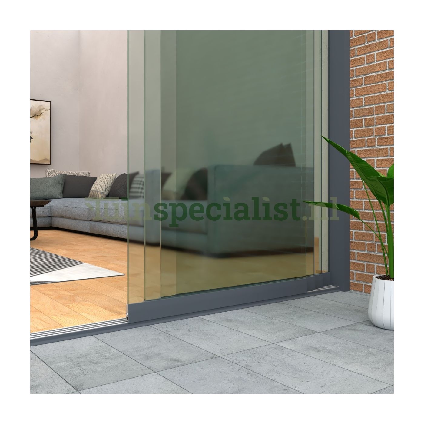 4-rail glazen schuifwand tot 3540 mm matantraciet (Ral 7016) (4 x 900mm glas)