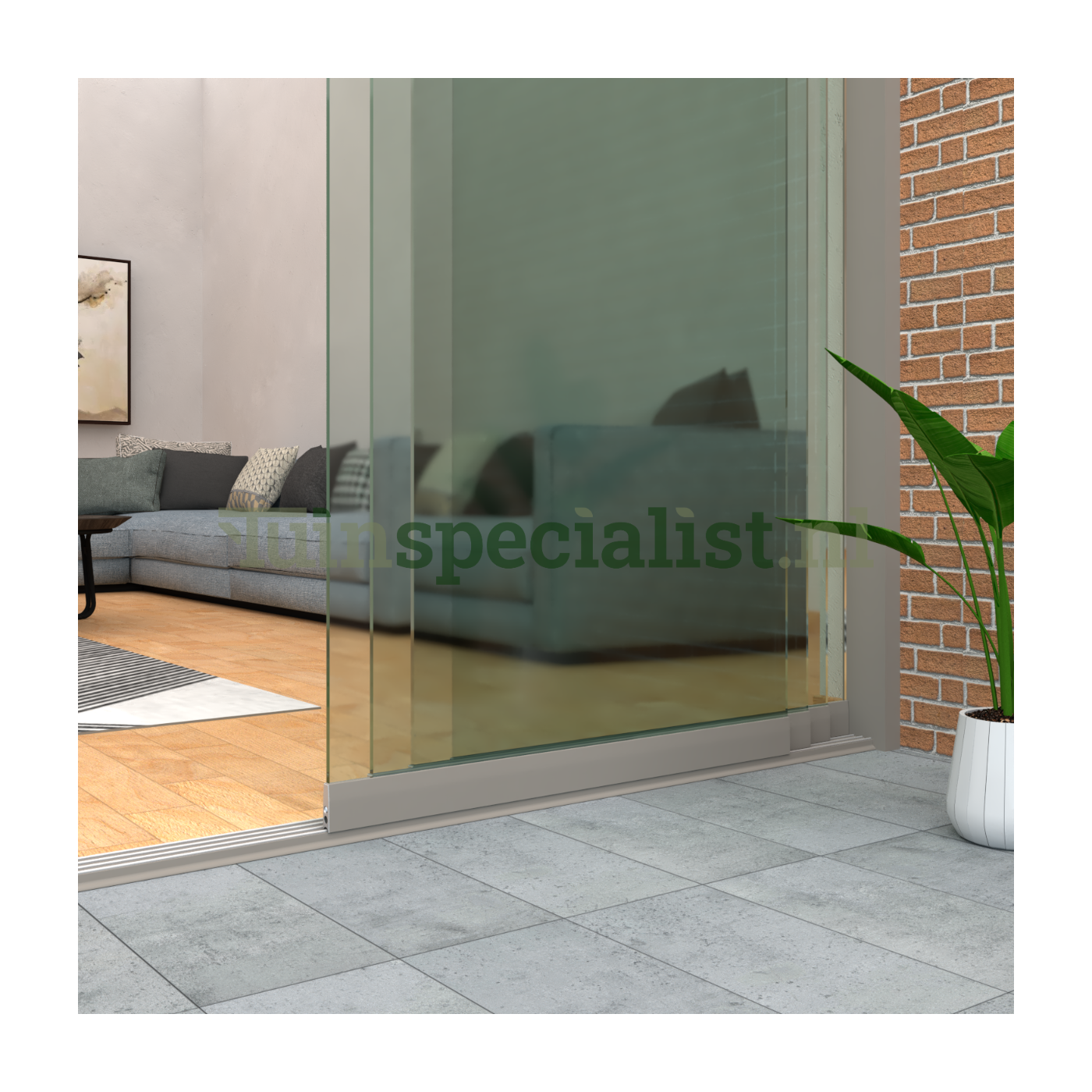 4-rail glazen schuifwand tot 3860 mm quartzgrey (Ral 7039) (4 x 980mm glas)