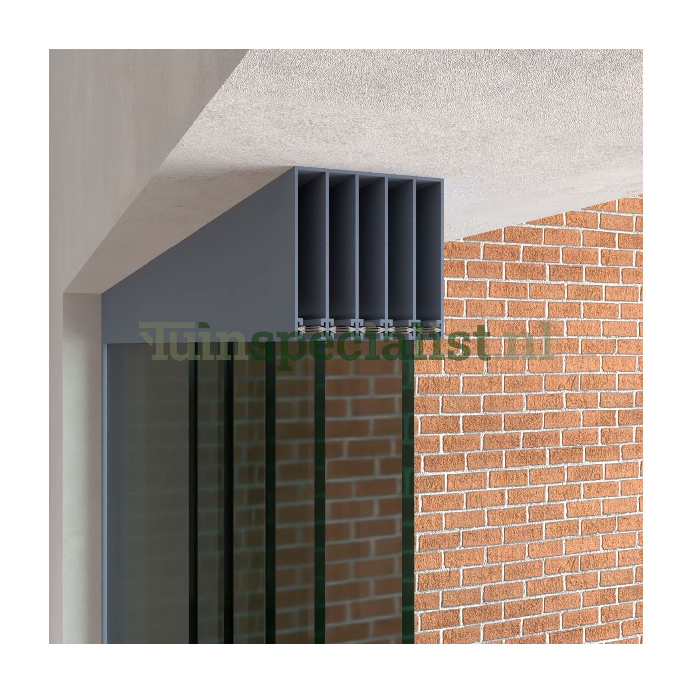 5-rail glazen schuifwand tot 5000 mm matantraciet (Ral 7016) (5 x 1030mm glas) (Donker glas)
