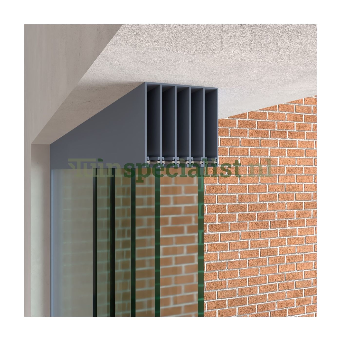 5-rail glazen schuifwand tot 4020 mm matantraciet (Ral 7016) (5 x 830mm glas)