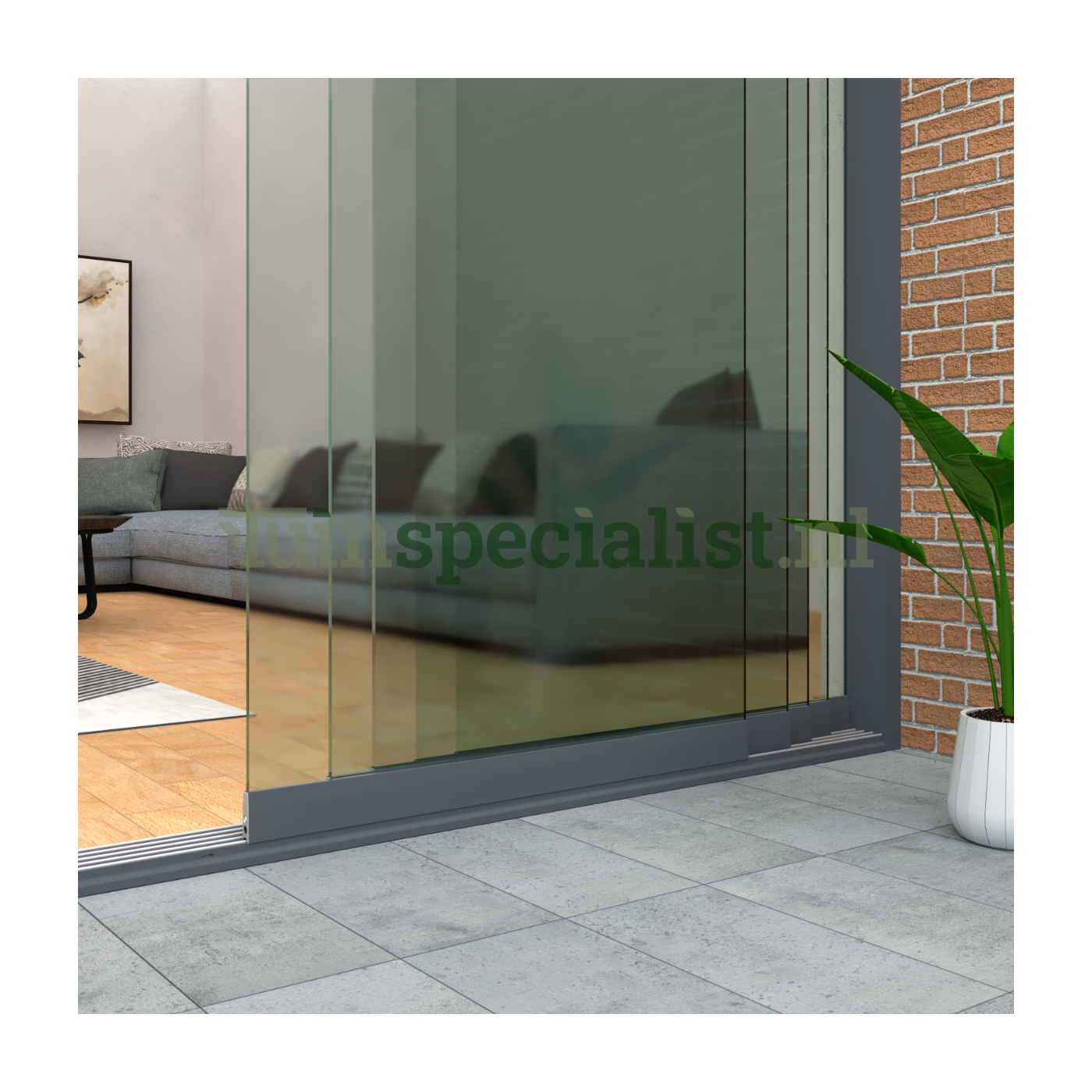 5-rail glazen schuifwand tot 4020 mm matantraciet (Ral 7016) (5 x 830mm glas)