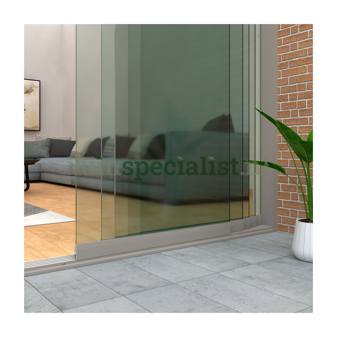 5-rail glazen schuifwand tot 4420 mm quartzgrey (Ral 7039) (5 x 900mm glas)