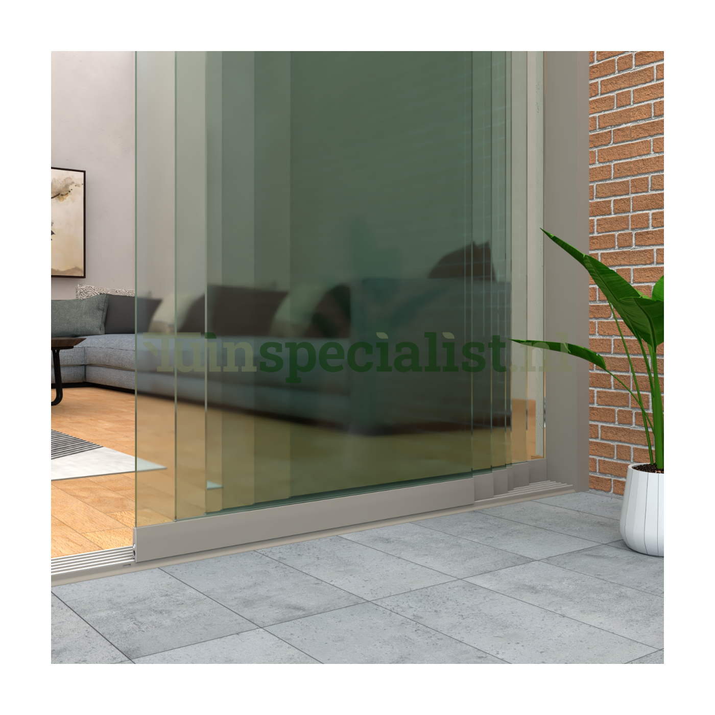 6-rail glazen schuifwand tot 4820 mm quartzgrey (Ral 7039) (6 x 830mm glas)