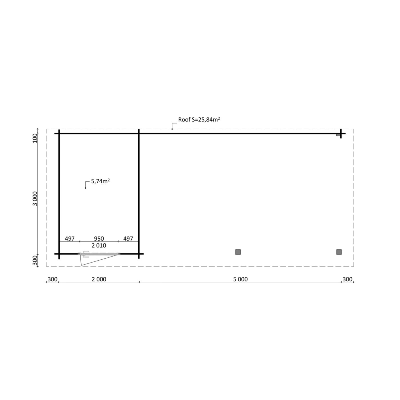 Tuinhuis Nordline 760cm x 340cm incl. schuur 200cm