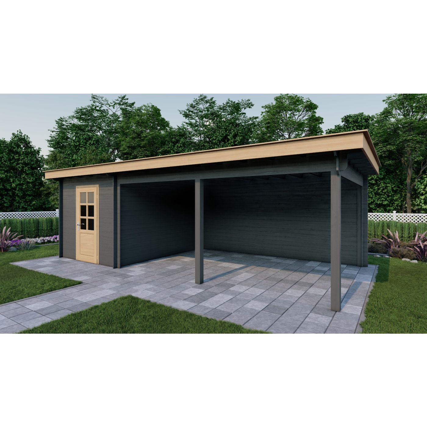 Tuinhuis Nordline 760cm x 340cm incl. schuur 200cm