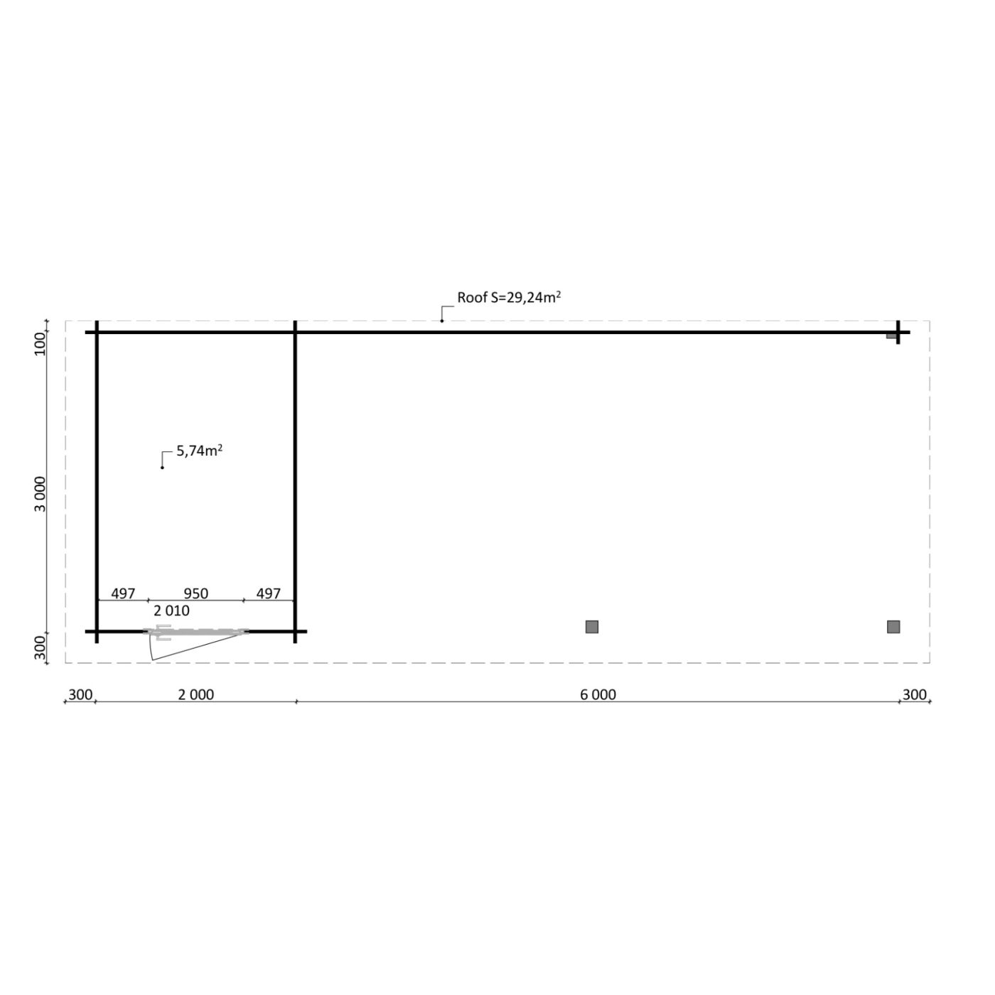 Tuinhuis Nordline 860cm x 340cm incl. schuur 200cm