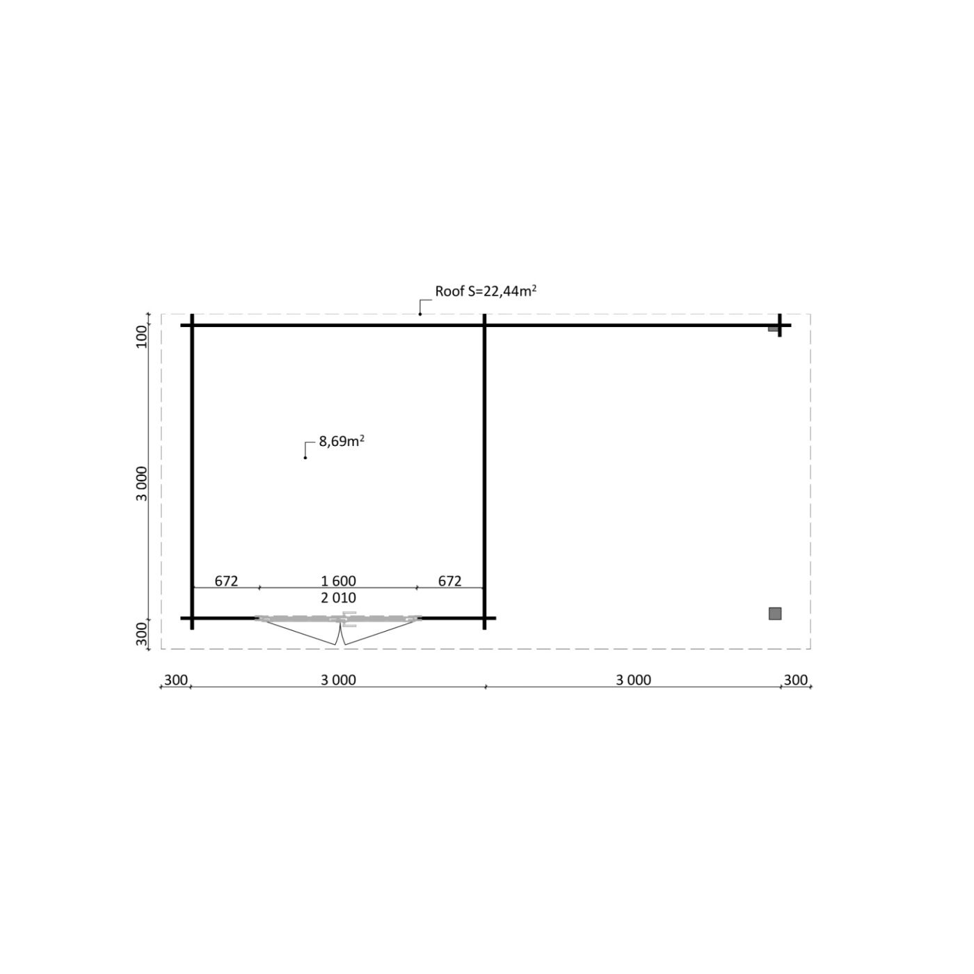 Tuinhuis Nordline 660cm x 340cm incl. schuur 300cm