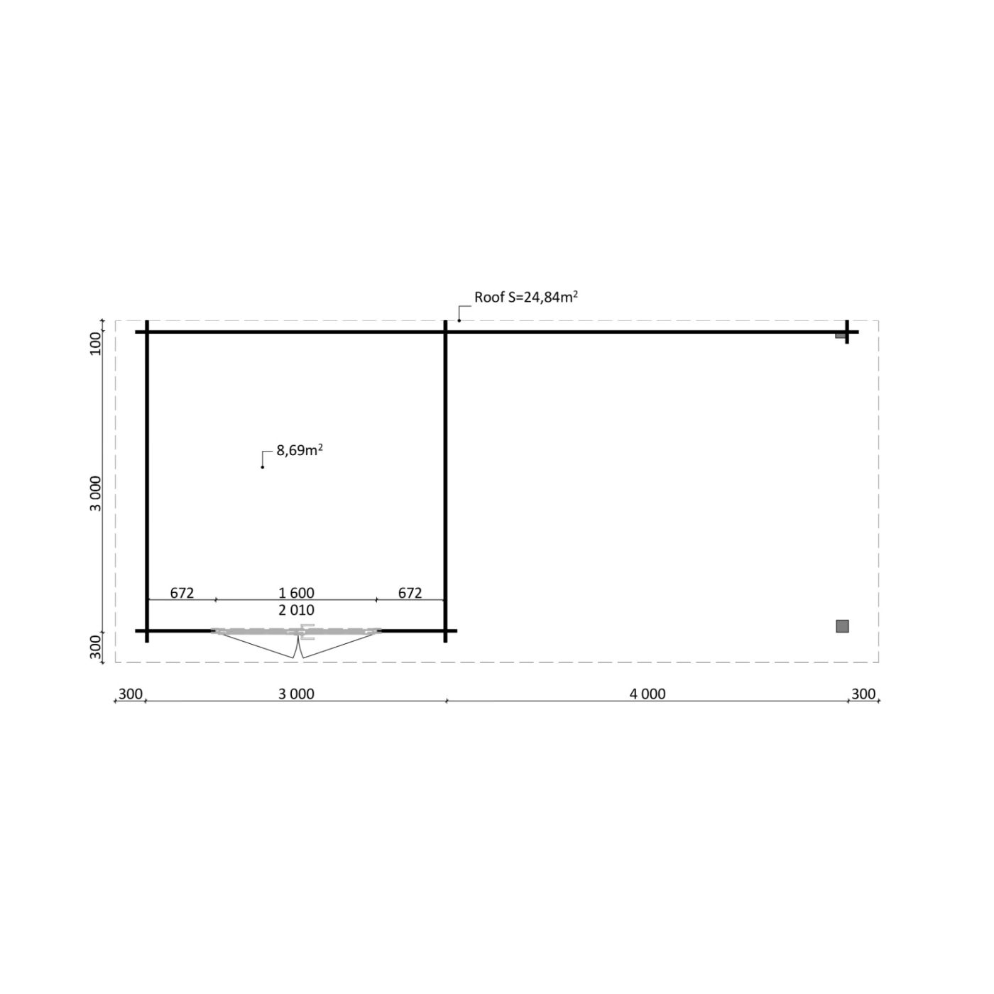 Tuinhuis Nordline 760cm x 340cm incl. schuur 300cm