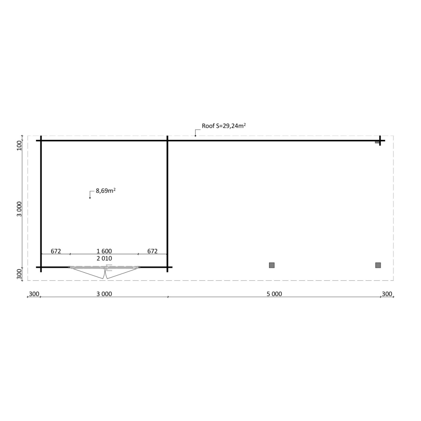 Tuinhuis Nordline 860cm x 340cm incl. schuur 300cm