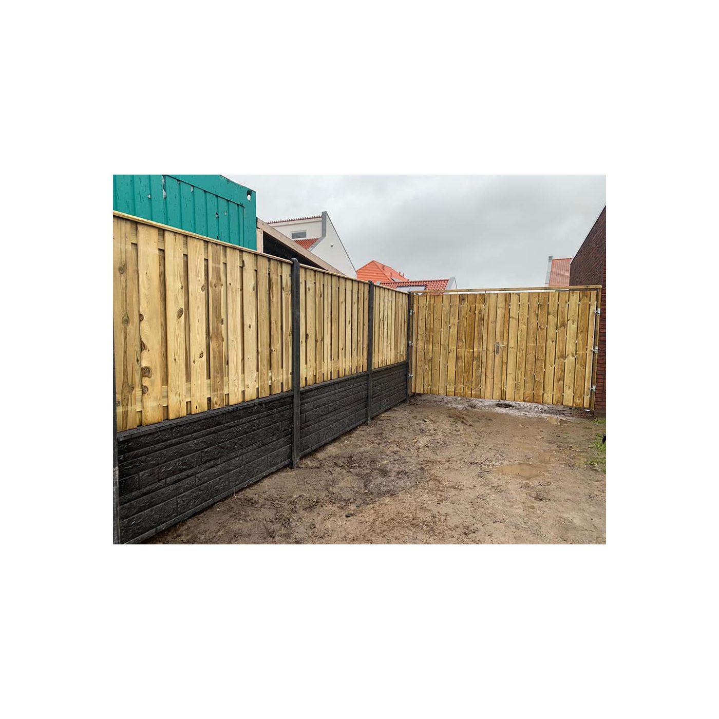 Hout/Beton schutting pakket Grenen Rotsmotief 21 planks