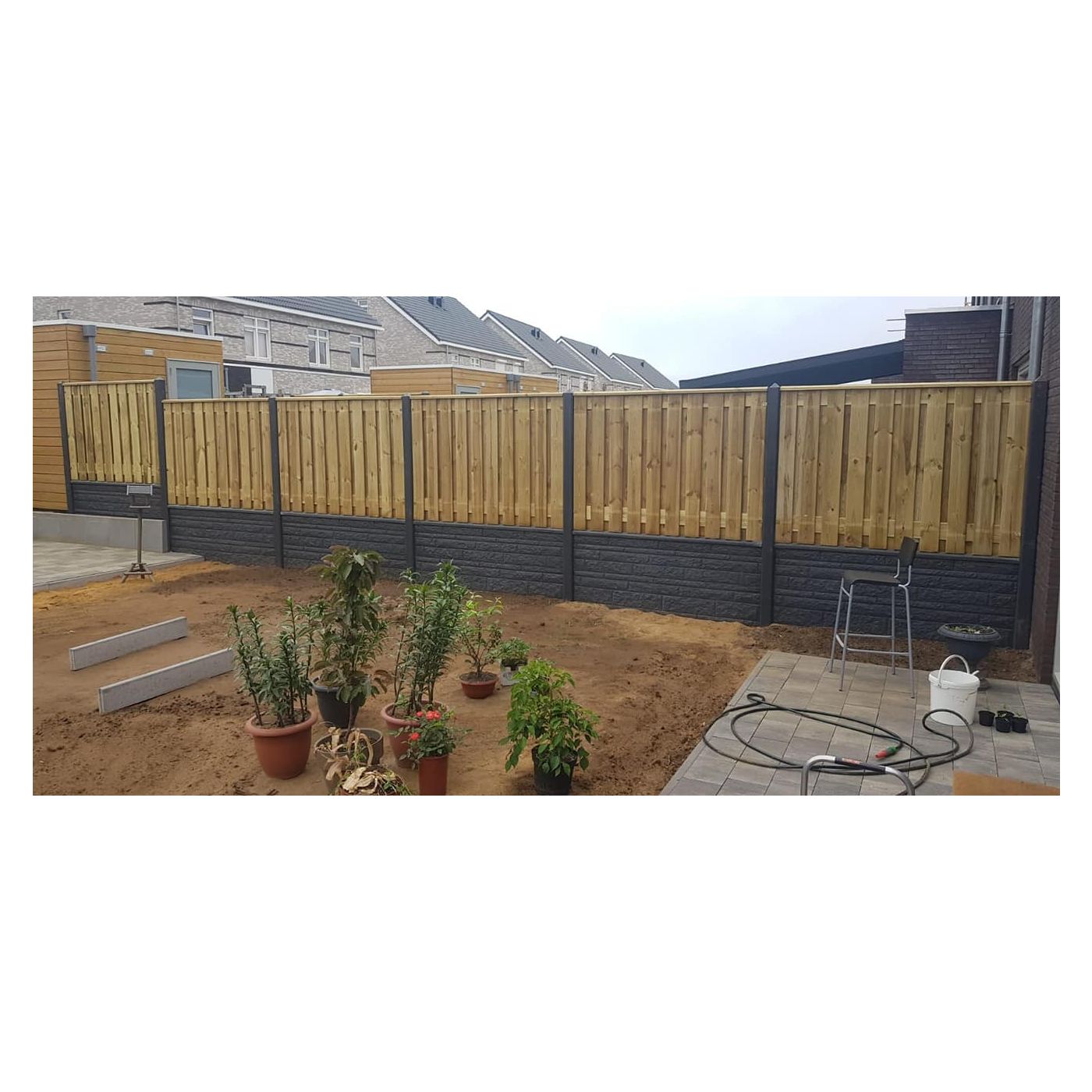 Hout/Beton schutting pakket Grenen Rotsmotief 21 planks