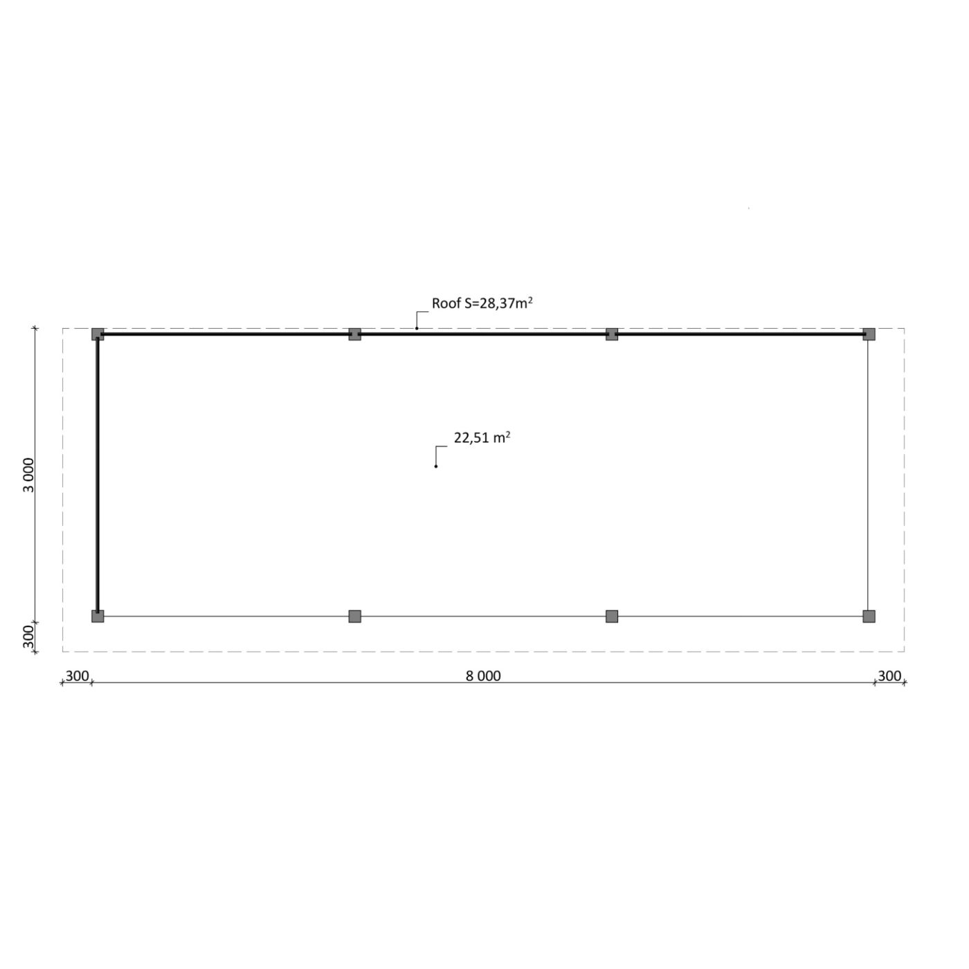 Overkapping Woodline 860cm x 330cm