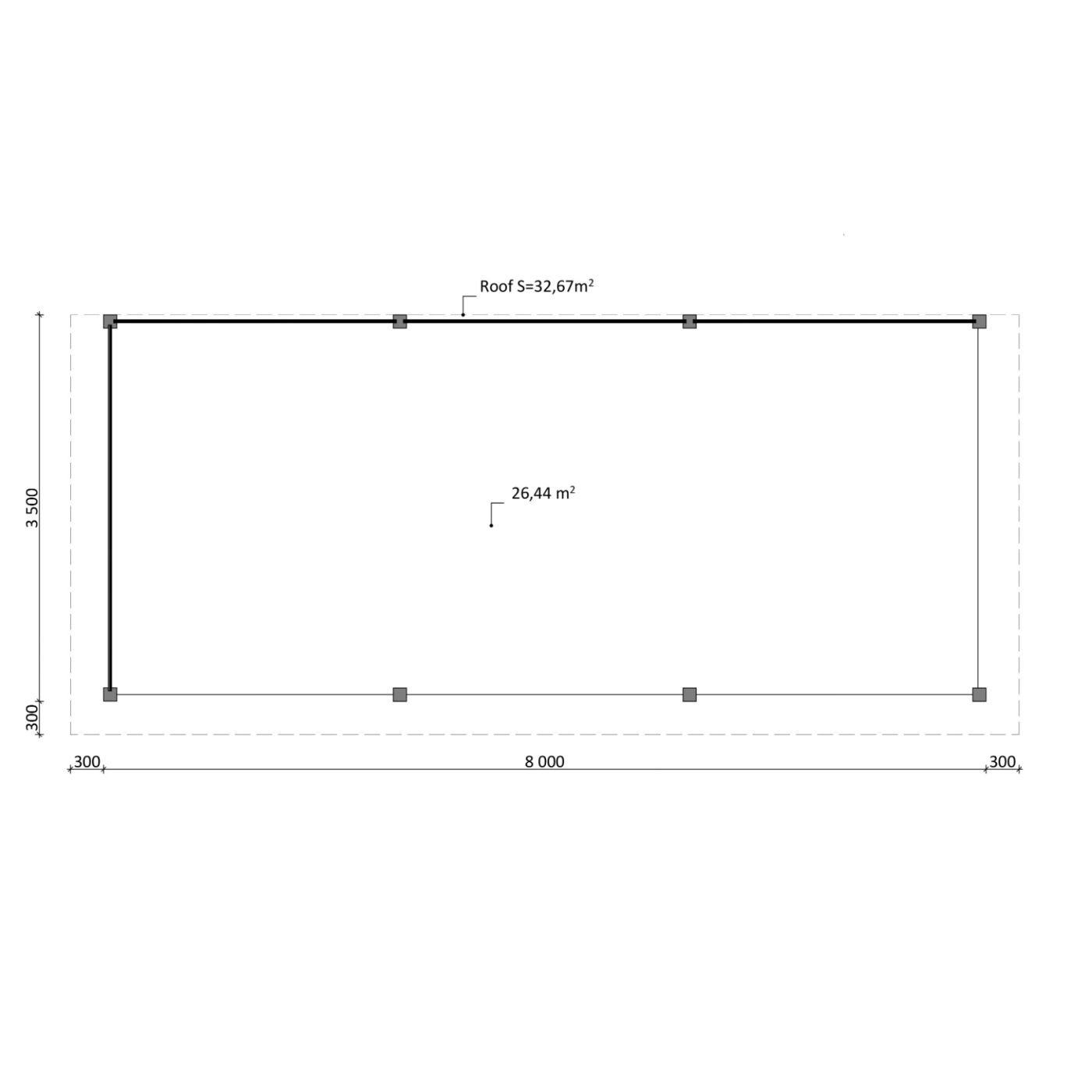 Overkapping Woodline 860cm x 380cm